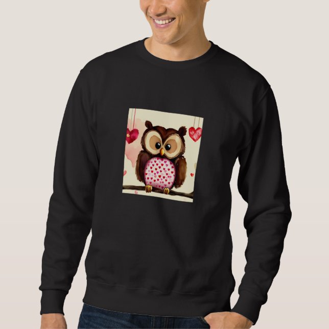 Moletom Valentine's Day Love Heart Owl Teddy Girlfriend Fi (Frente)