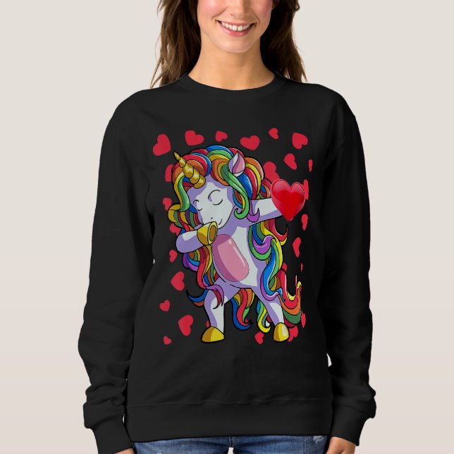 Moletom Valentine's Day Shirt Girls Women Dabbing Unicorn  (Frente)