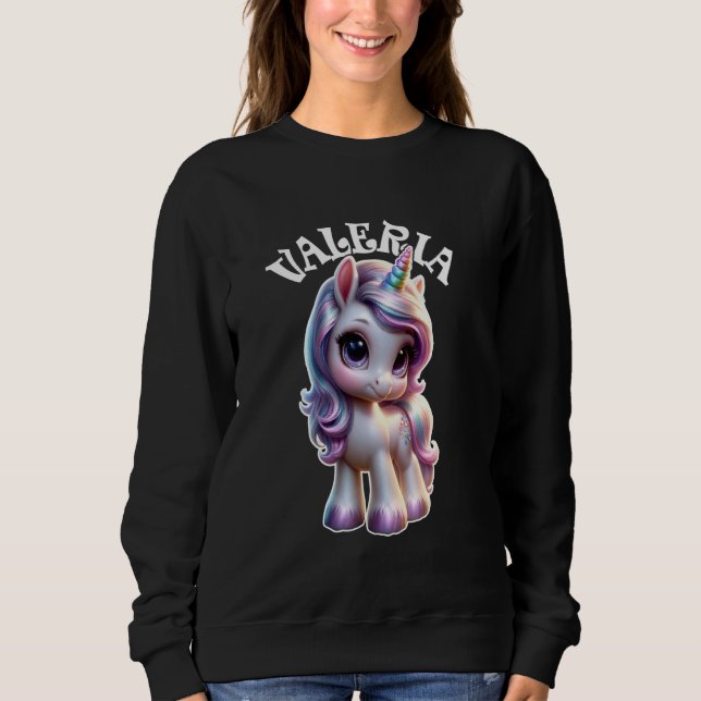 Moletom Valeria Cute Unicorn Design para Nome das Rapariga (Frente)