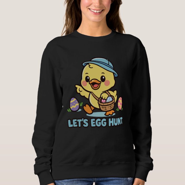 Moletom Vamos Caçar Ovos Kawaii Páscoa Frango Fofo Primave (Frente)