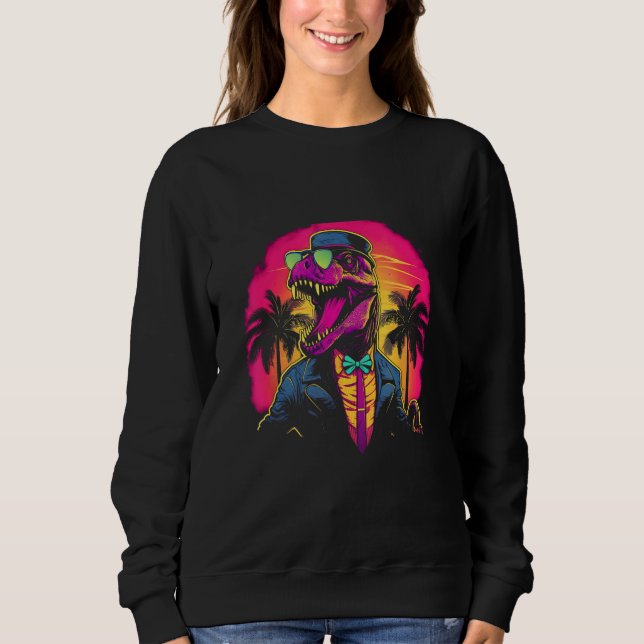 Moletom Vaporwave Synthwave Retro Dinossauro Trex 80s Retr (Frente)