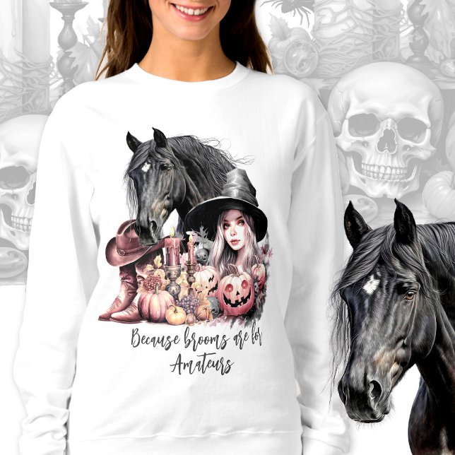Moletom Vassouras de Halloween As vassouras são para amado (Pink Halloween cowgirl horse lover cute girly t-shirt)