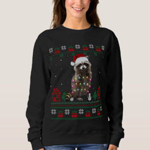 Moletom Velho guaxinim de Natal Santa Hat Lights Sweater X