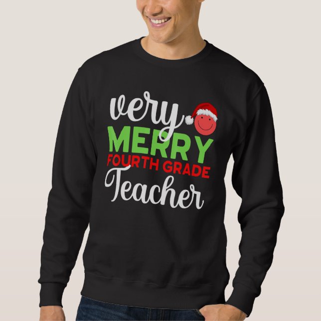 Moletom Very Merry 4th Grade Teacher Fourth Christmas Scho (Frente)
