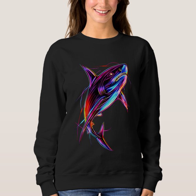 Moletom Vibrant Neon Shark Modern Digital Ocean (Frente)
