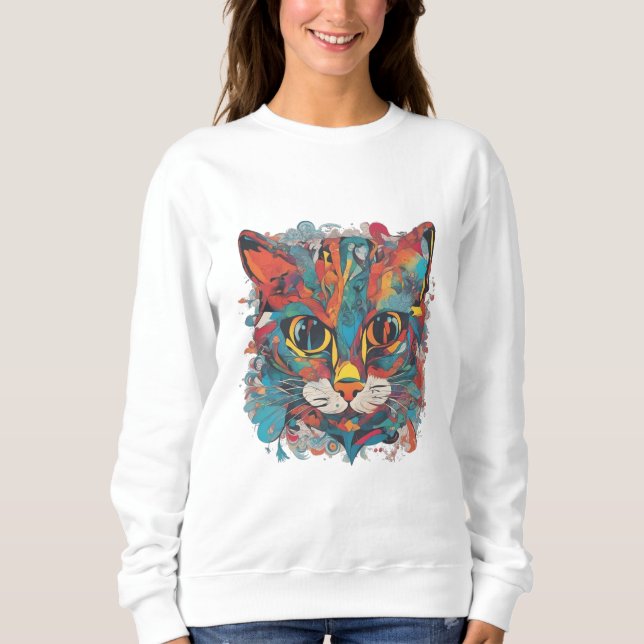 Moletom Vibrant Psychedelic Abstract Cat Art Sweatshirt (Frente)