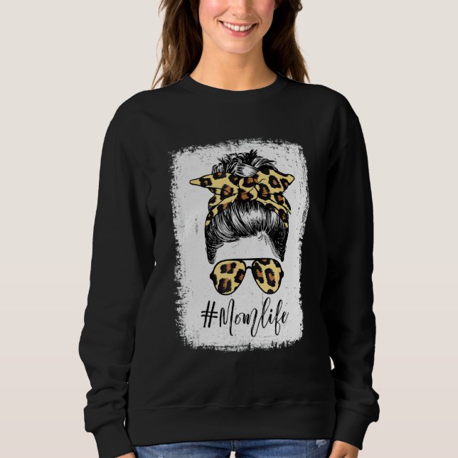 Moletom Vida de Mãe Elegante Com Óculos de Padrão de Leopa (Frente)