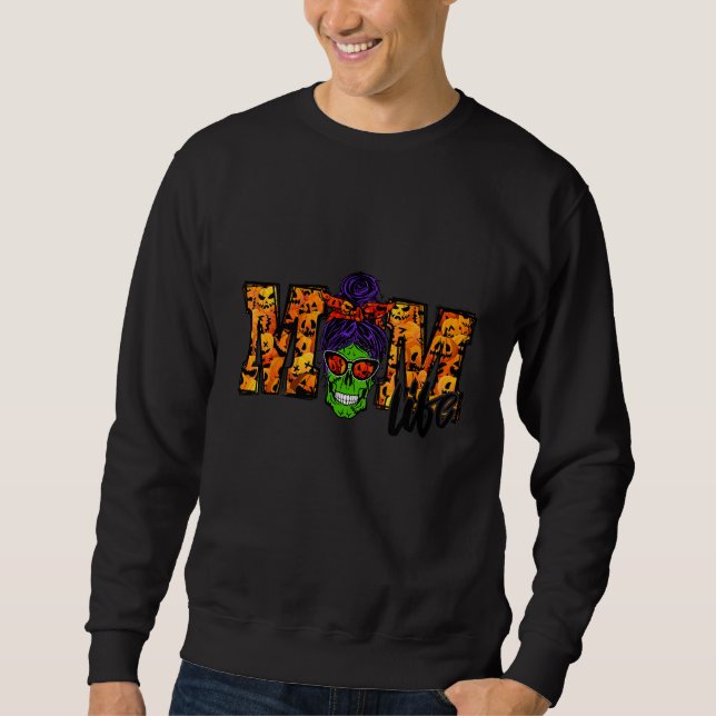 Moletom Vida de Mãe no Halloween 2022 Coque Desarrumado Mã (Frente)