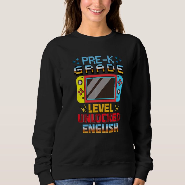 Moletom Video Gamer Pre K Level Unlocked English Back To S (Frente)