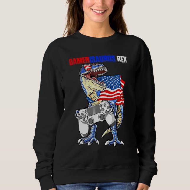 Moletom Vídeo Jogo 4 De Julho T Rex Dinossaur Amerisauro (Frente)