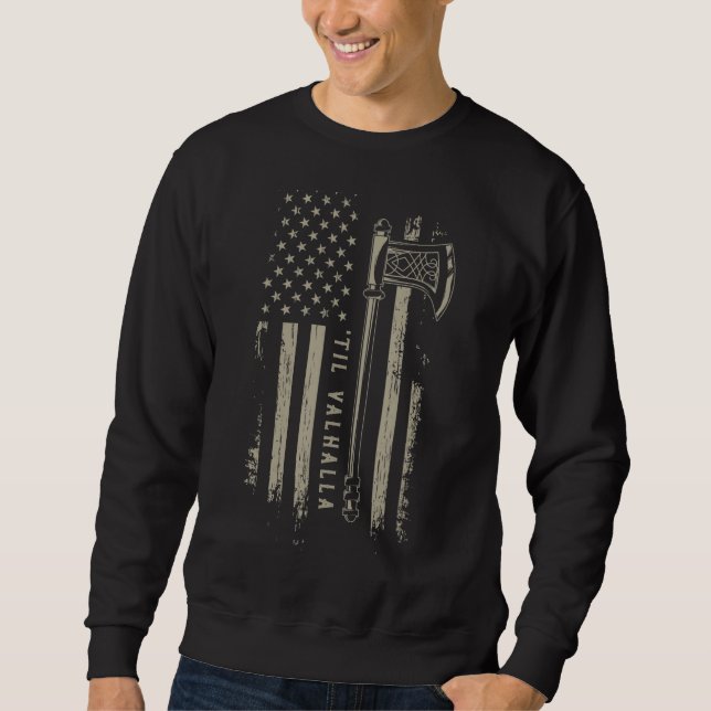 Moletom Vikings Til Valhalla Patriótico Viking USA Flag (Frente)