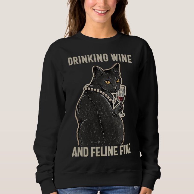 Moletom Vinho bebendo E Ideia De Gatos De Vinho Fino Felin (Frente)