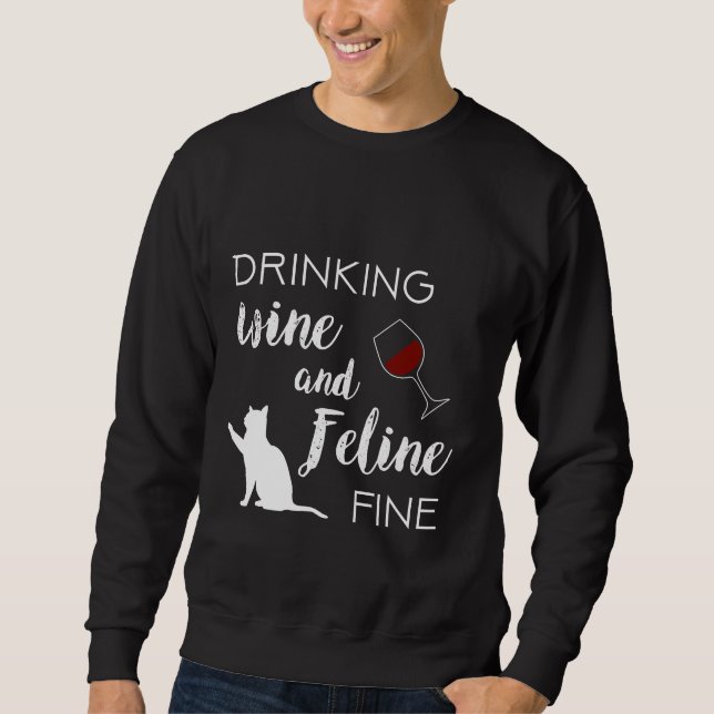 Moletom Vinho bebendo E Vinho Frio Felino Vinho Vinho (Frente)