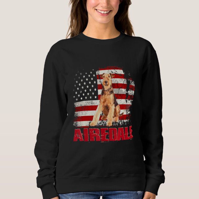 Moletom Vintage American Flag Airedale Dog (Frente)