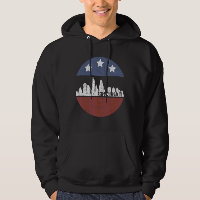 Moletom Vintage Cincinnati City Skyline American Flag (Frente)