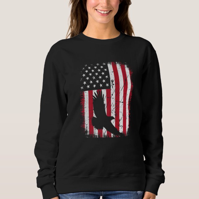 Moletom Vintage Eagle Animal Retro Usa Flag Americano (Frente)