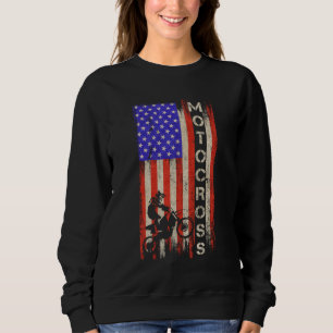 Moletom Vintage EUA Flag Americano Motocross Dirt Bike Sil