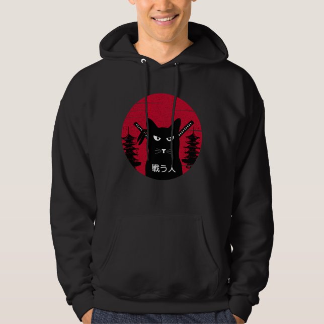 Moletom Vintage Japonês Samurai Black Cat Ninja Art (Frente)
