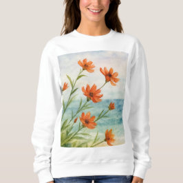 Moletom Vintage Orange Floral Botanical Watercolor Sweatsh