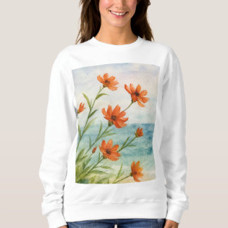 Moletom Vintage Orange Floral Botanical Watercolor Sweatsh