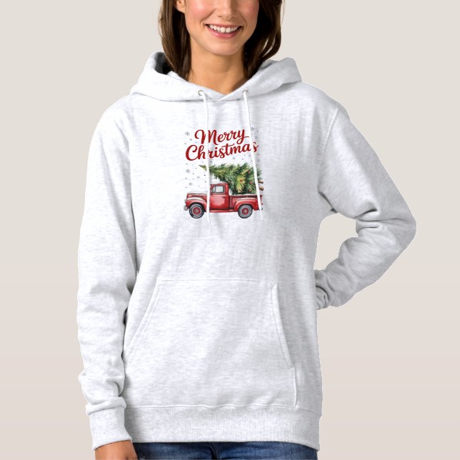 Moletom Vintage Red Truck Merry Christmas Tree Farm  (Frente)