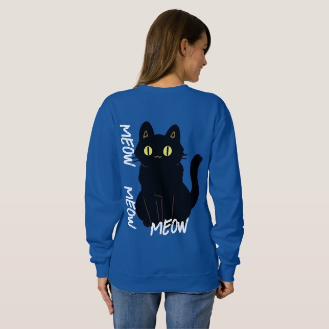 Moletom vintage retro trendage black cat meow (Parte Traseira Completa)
