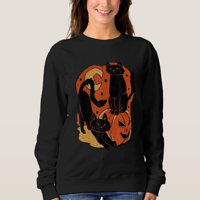 Moletom Vintage Scary Halloween Black Cats And Pumpkin (Frente)