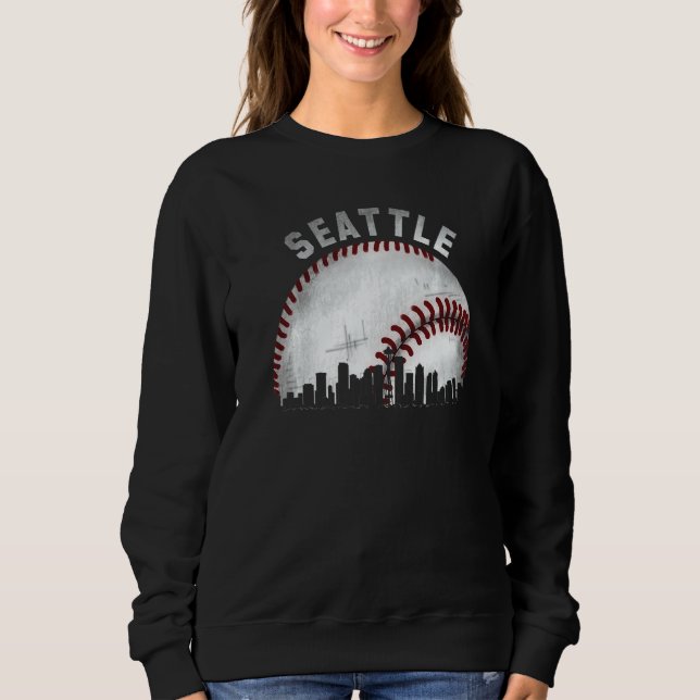 Moletom Vintage Seattle Skyline City Baseball   (Frente)
