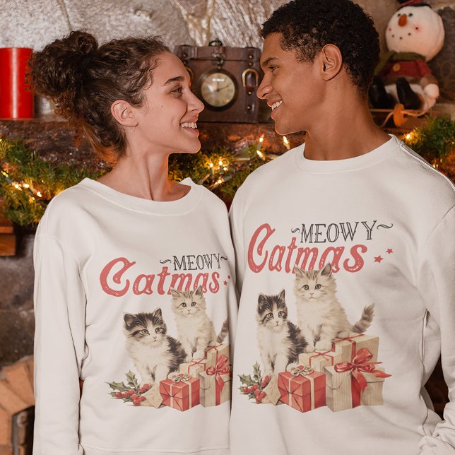 Moletom Vintage Style Meowy Catmas Natal (Criador carregado)