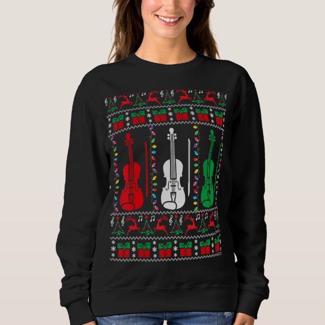 Moletom Violin Ugly Christmas Sweater Violinista Família X (Frente)