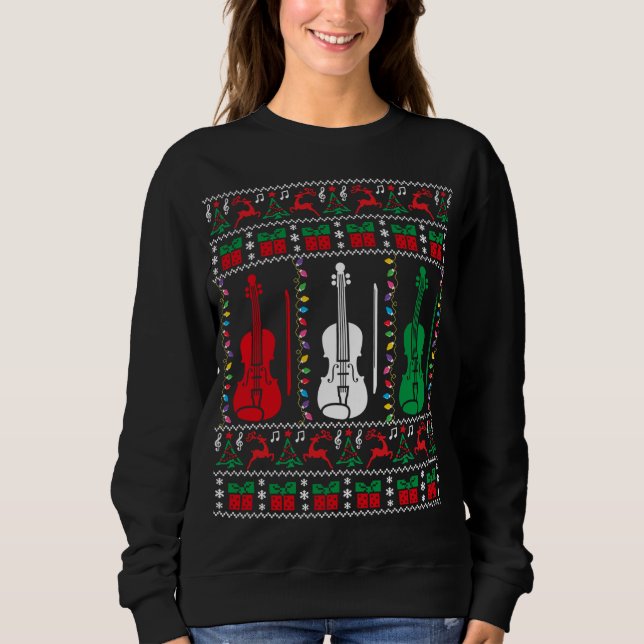 Moletom Violin Ugly Christmas Sweater Violinista Família X (Frente)