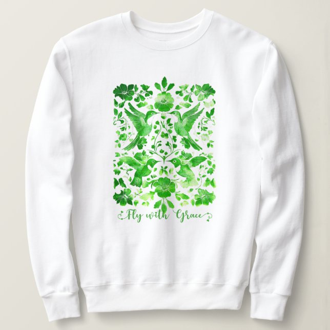 Moletom Voe com Grace Inspirational MintGreen Bird Lincut (Frente do Design)