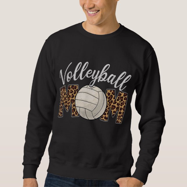 Moletom Voleibol Mãe Leopardo Esportes Engraçados Mamãe Mã (Frente)