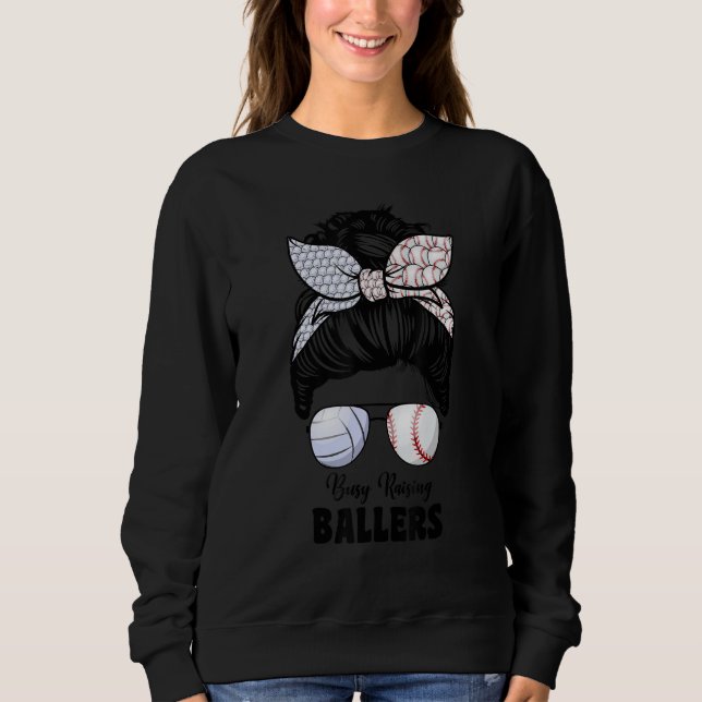 Moletom Volleyball And Baseball Mom For Women Messy Bun Ba (Frente)
