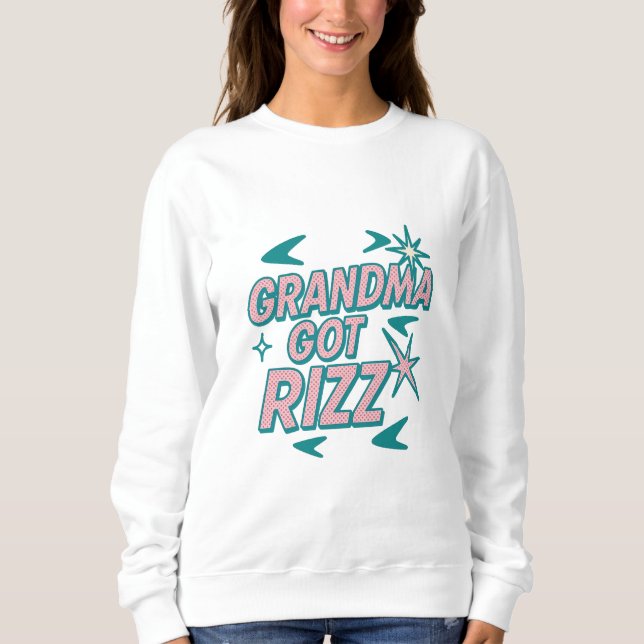 Moletom Vovó Tem Rizz — Pop Teal‑Rosa Atômico (Frente)