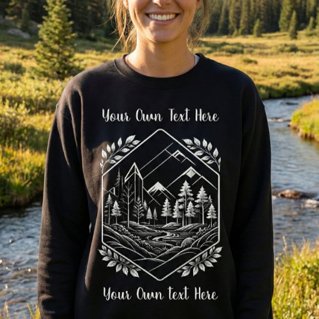Moletom Warm Mountain Hexagon Forest Your Text (Warm Mountain Forest Sweatshirt. Perfect for chilly outdoor trekking and adventure gifts!)