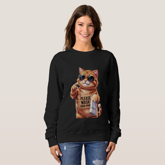Moletom Wash Paws Cat  - Cute Retro Reminder  (Frente Completa)