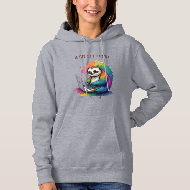 Moletom Watercolor Rainbow Cute Sloth Computing (Frente)