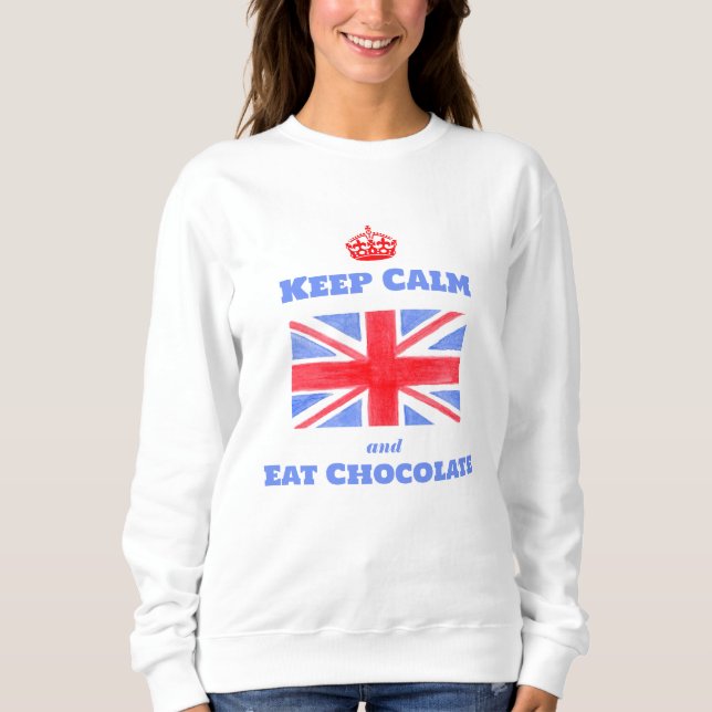 Moletom Watercolor Union Jack Keep Calm Eat Chocolate (Frente)