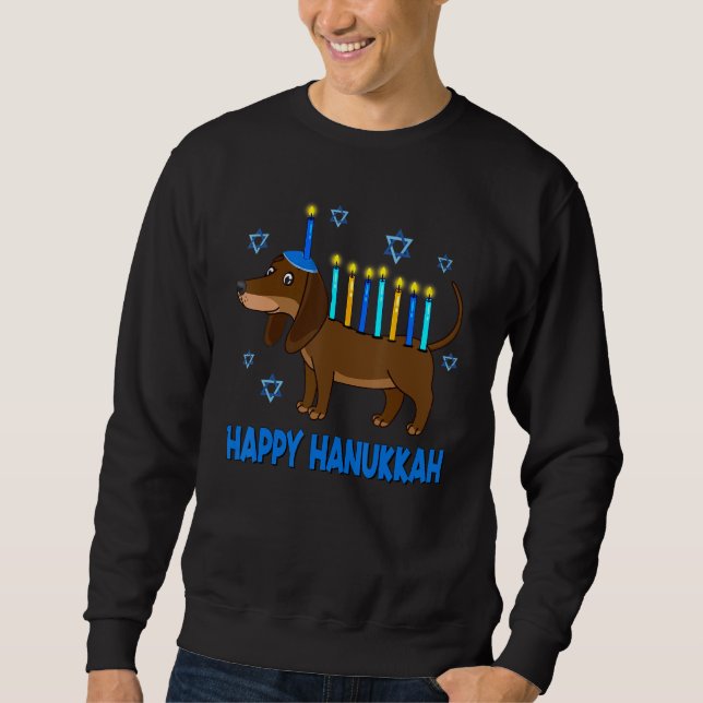 Moletom Weiner Dog Menorah,Festive Dog Mazel Tov Holiday H (Frente)