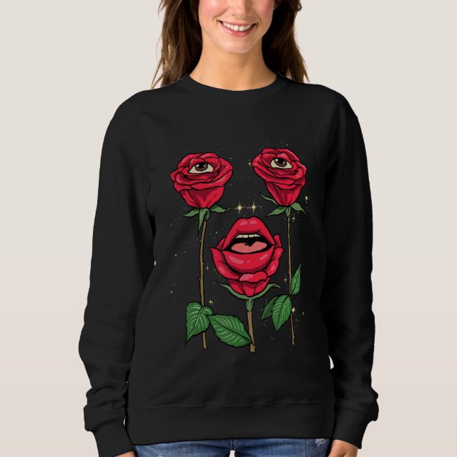 Moletom Weirdcore Aesthetic Peeping Red Roses Flower Flora (Frente)
