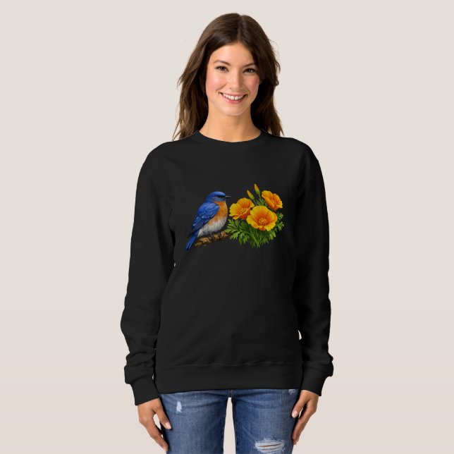 Moletom Western Bluebird with California Poppies  (Frente Completa)