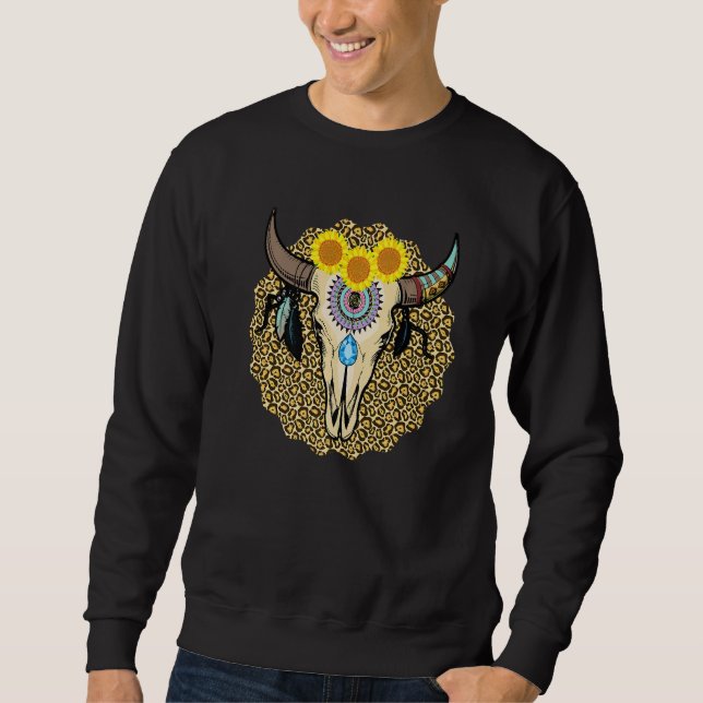 Moletom Western Serape Cow Skull Print Sunflower Leopard T (Frente)