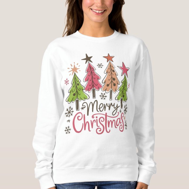 Moletom Whimsical Merry Christmas Trees Winter Snowflakes (Frente)