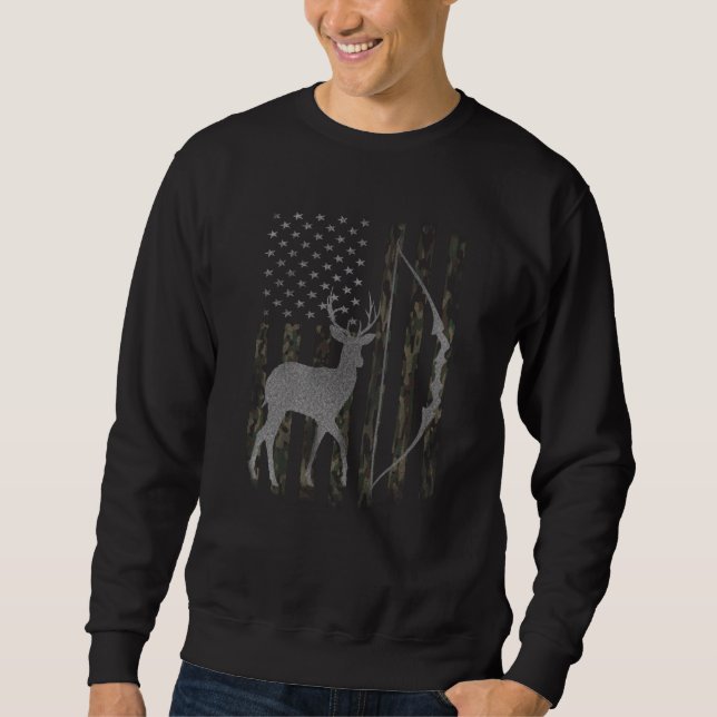 Moletom Whitetail Buck Deer Hunting Camo USA Flag Arco (Frente)
