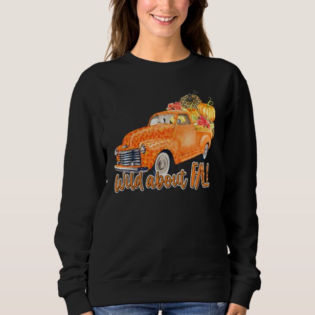 Moletom Wild About Fall Leopard Truck Pumpkins Autumn Than (Frente)