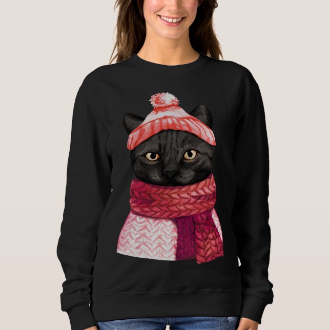 Moletom Winter Hat And Shawl Black Cat For Kitten (Frente)