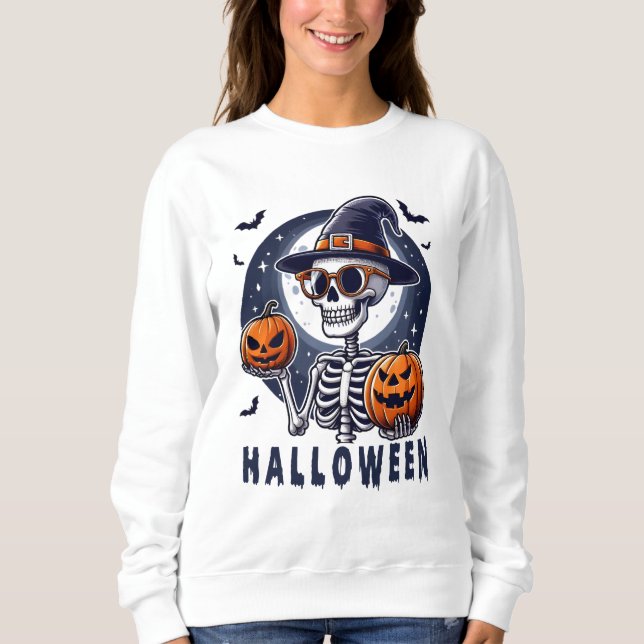 Moletom Witch Hat Skeleton with Twin Pumpkins (Frente)