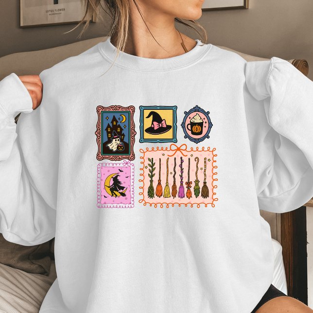 Moletom Witch Stamps Women’s Halloween Sweatshirt | Cozy  (Halloween sweatshirt trendy stamps)