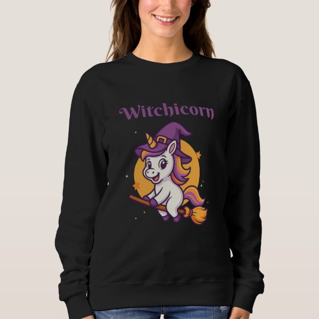 Moletom Witchicorn - presente engraçado e fofo de Hallowee (Frente)